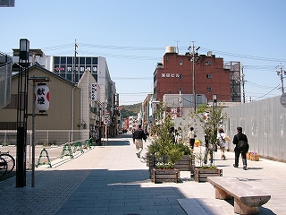 歩行者のみの通行が許可された石畳の道路。