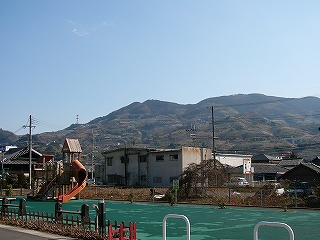 複雑に起伏している山肌を持つ、どっしりと座った山。