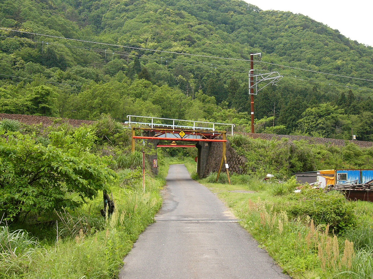 山と盛り土の線路