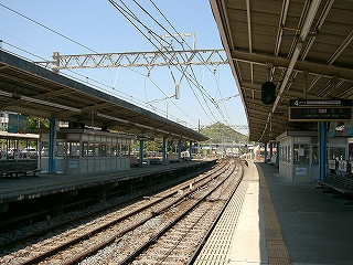 二つのホーム。間に２線が延び抜いている。